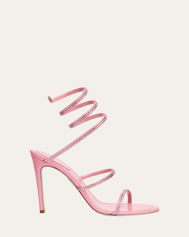 Cleo Satin Strass Snake-Wrap Sandals